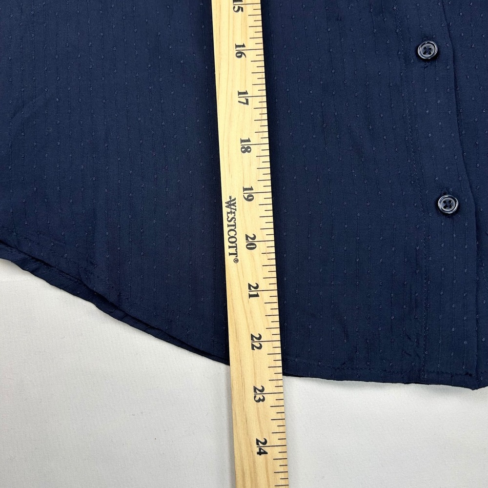 Banana Republic‎ Navy Blue Ruffle Scallop Collar Dobby Blouse Petite S - Picture 3 of 9